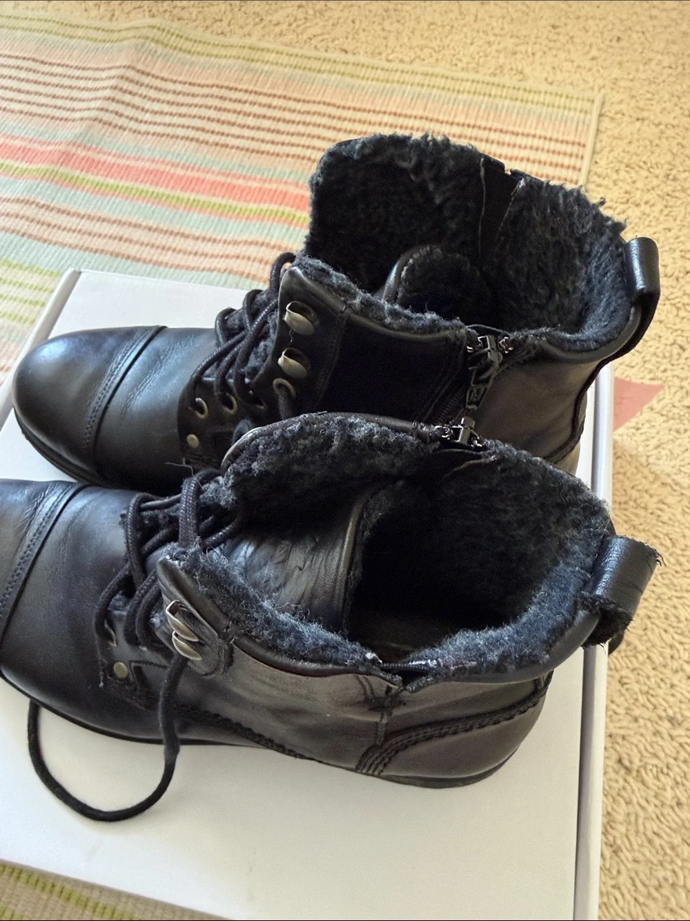 Pajar EU43 Men's Black Leather Lace-Up Ankle Boots with Fur Lining